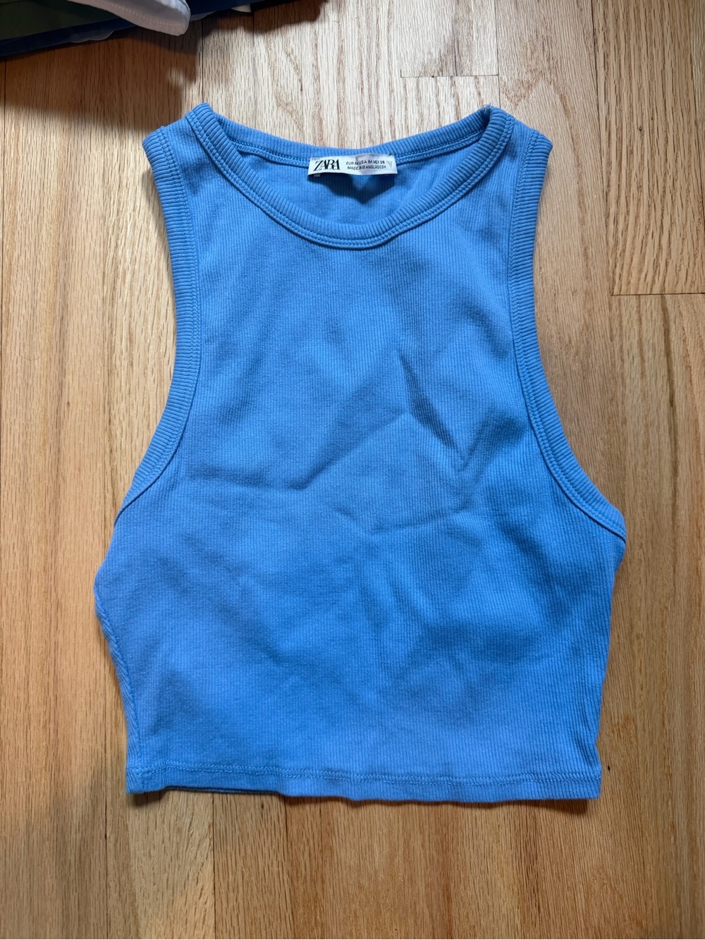 Zara Sky Blue Ribbed Cropped Tank Top